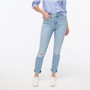 J. Crew Factory Light Blue Distressed Essential Straight JFAN Ripped Jeans, 25